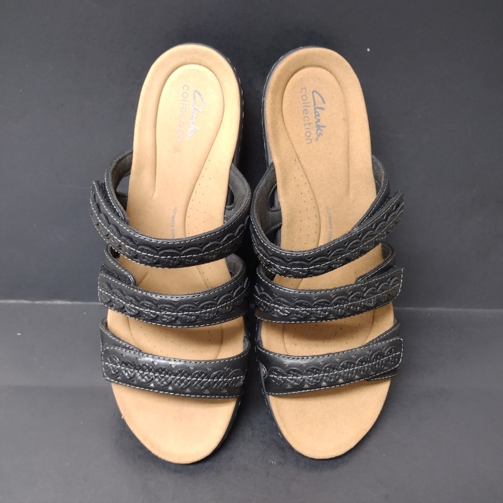CLARKS - WOMEN'S  LEATHER BLACK SANDALS SIZE : 12 M - Picture 3 of 9